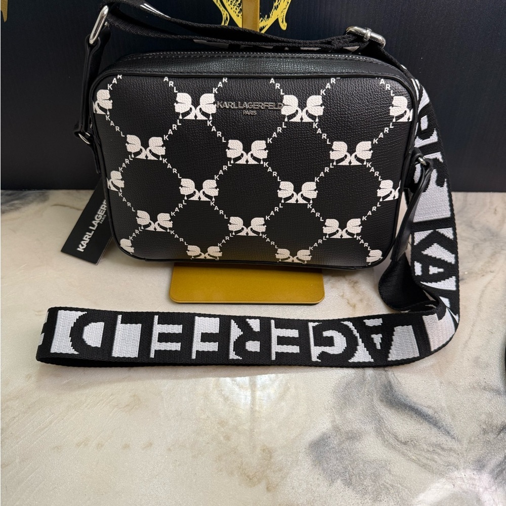 Karl Lagerfeld Black and White Logo Crossbody Bag